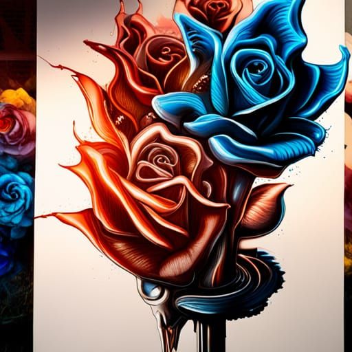 chrome metallic blue roses bouquet   melting like candle wax...