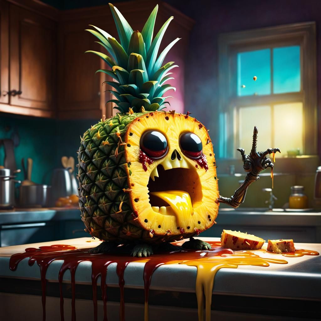 Wait what? I am a Pineapple Zombie Toaster now, by Per. AI Generated