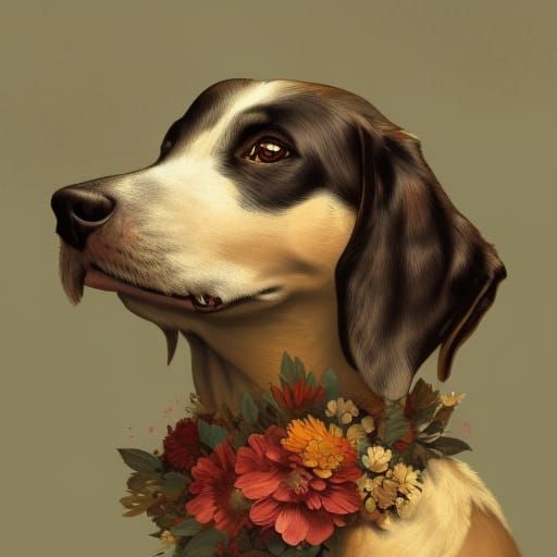 Dog holding a flower