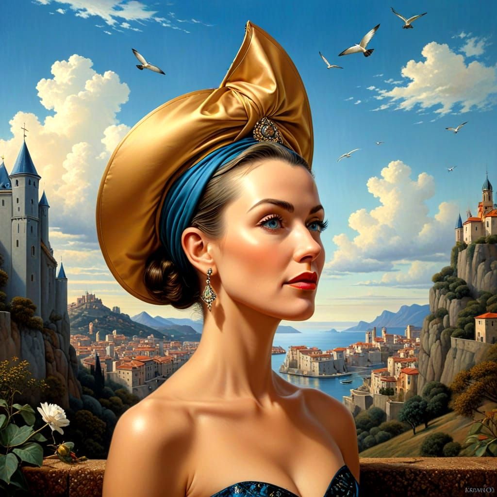 Charming Lady Portrait at Twilight in Surreal Style