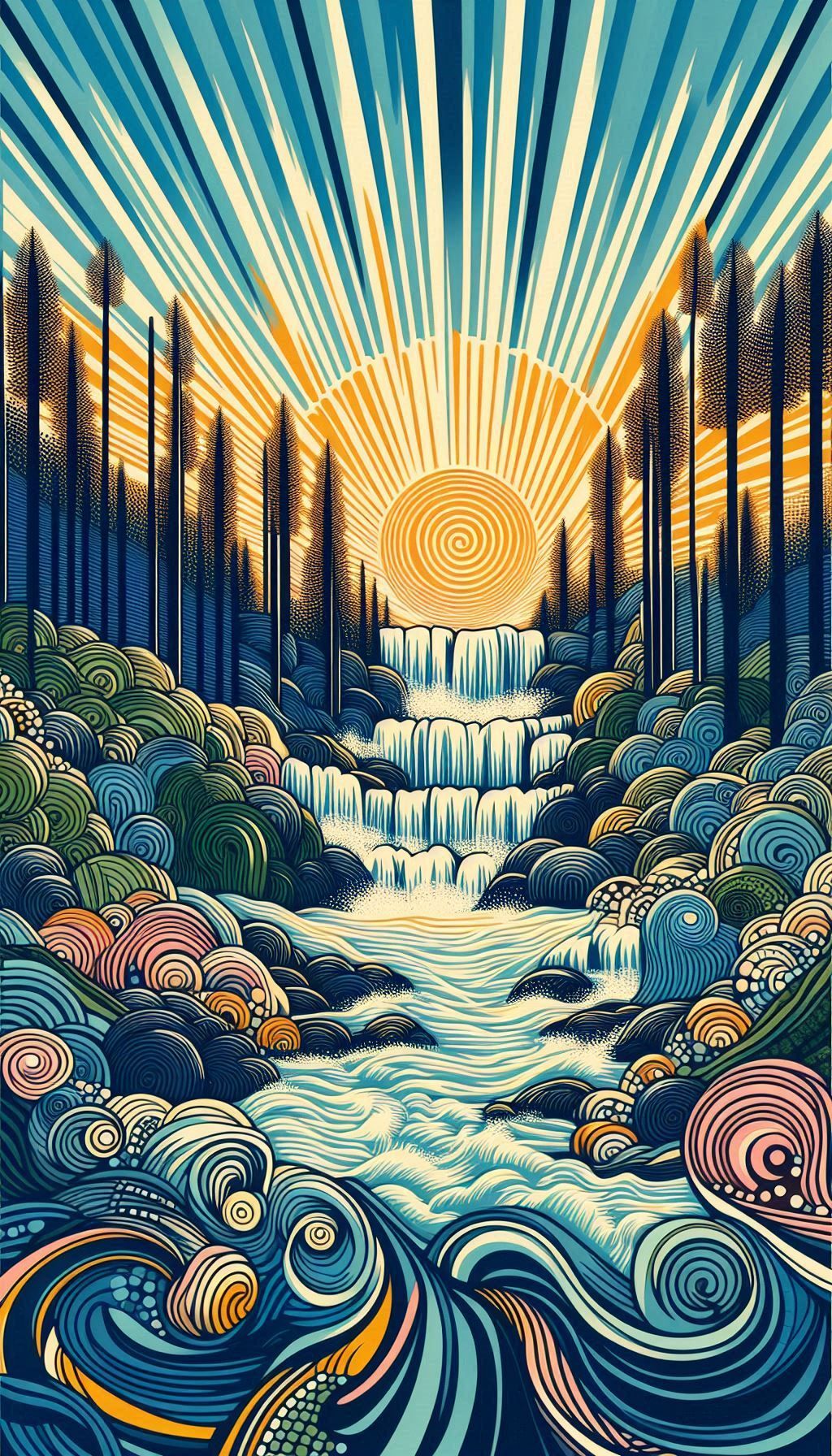 Sunrise at the waterfall