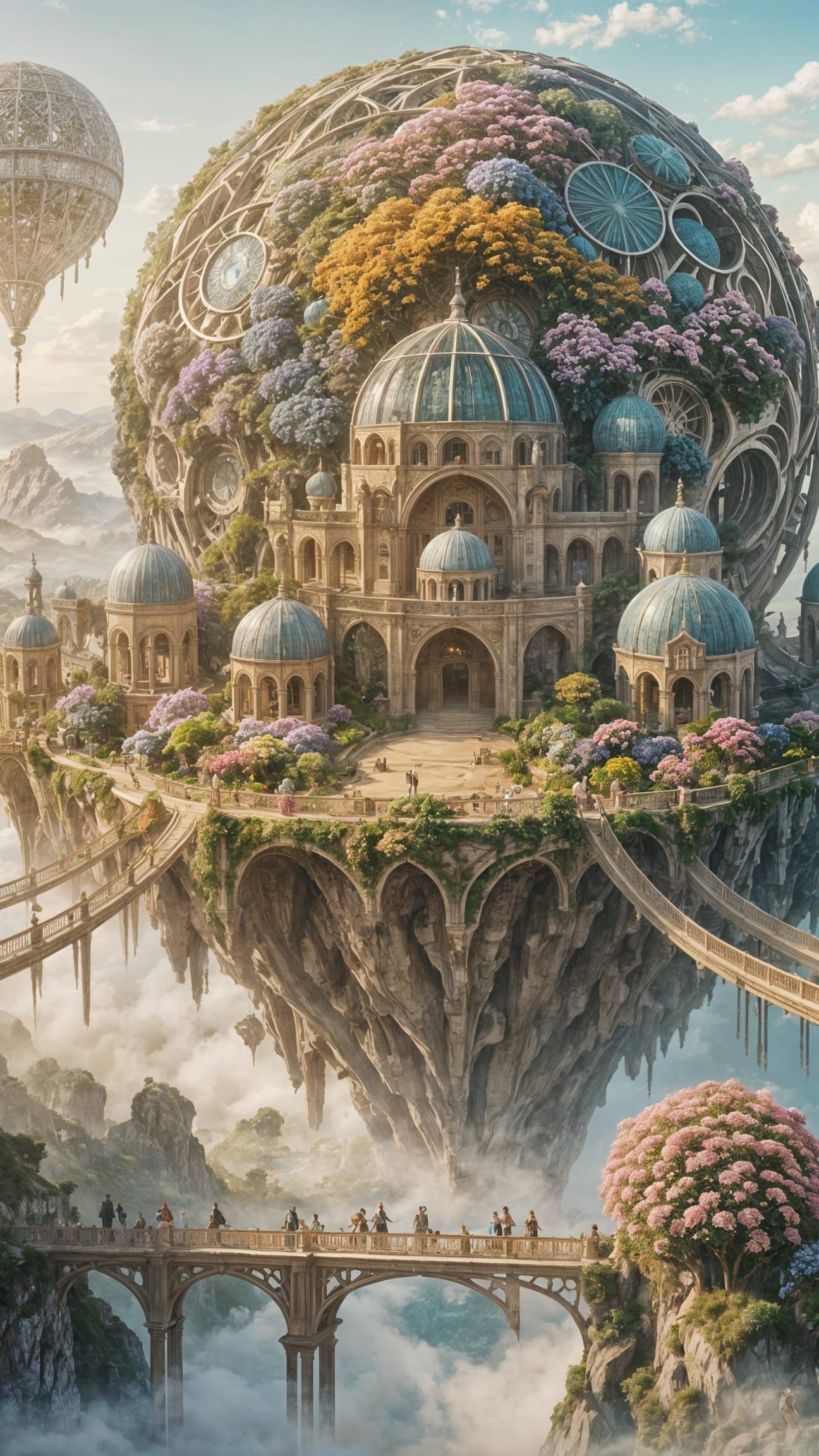 Surreal Cityscape Blooms with Vibrant Florals in Hyper-Reali...