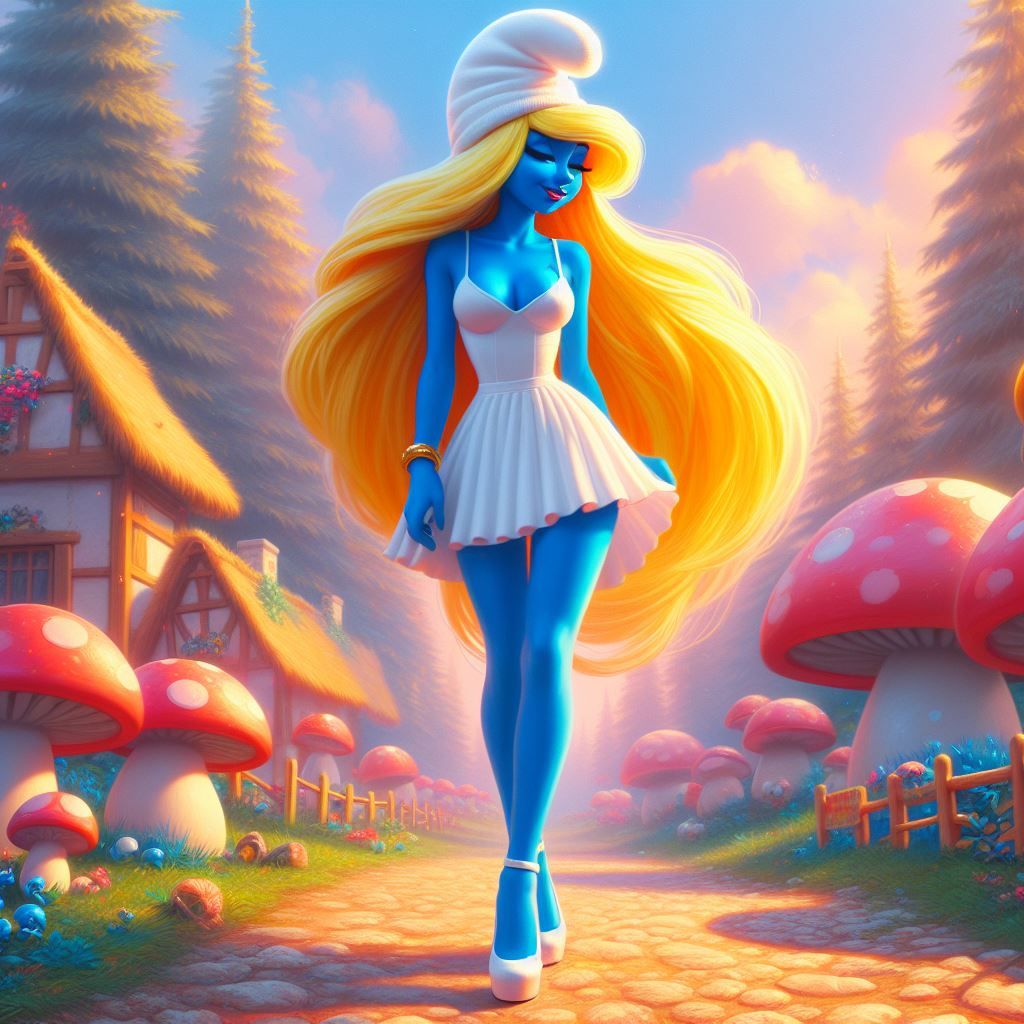 hajime sorayama retro 80s futurism Smurfs Smurfette, with 19...