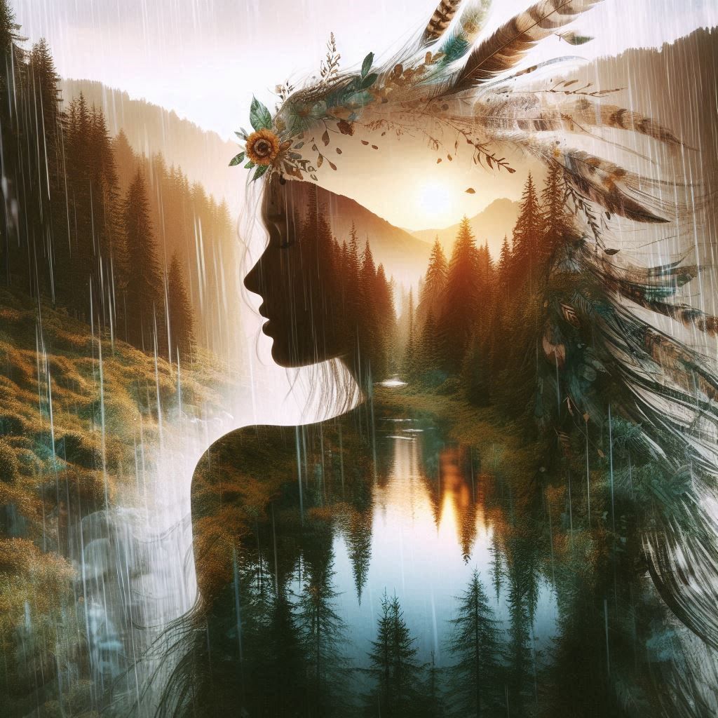 double exposure beautiful fantasy DALL-E 3 portrait landscape..