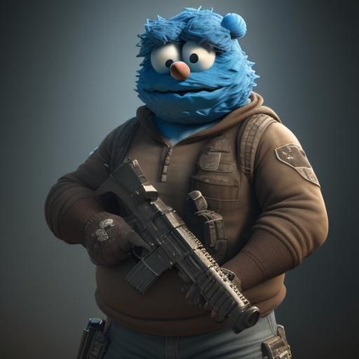 fat cookie monster with a gun - AI Generated Artwork - NightCafe Creator