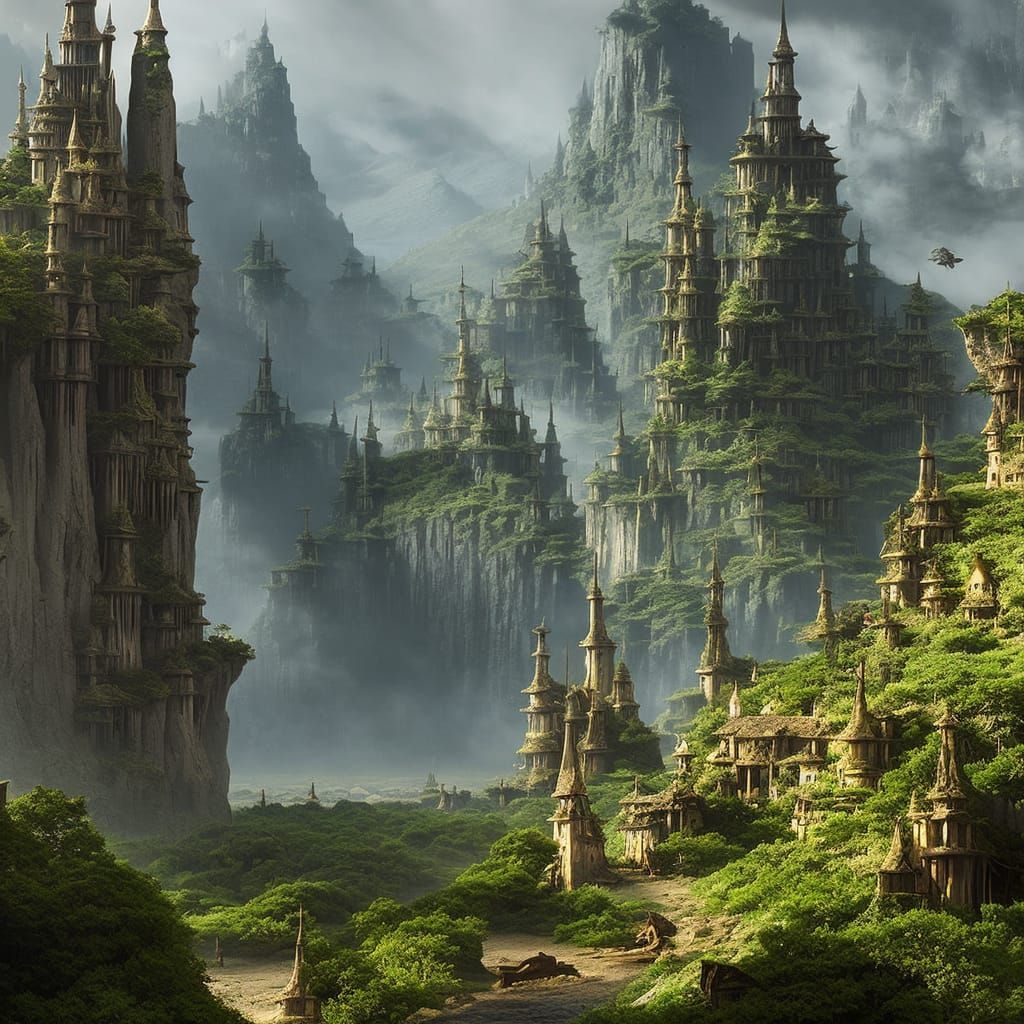 Little fairy town Epic cinematic brilliant stunning intricat...