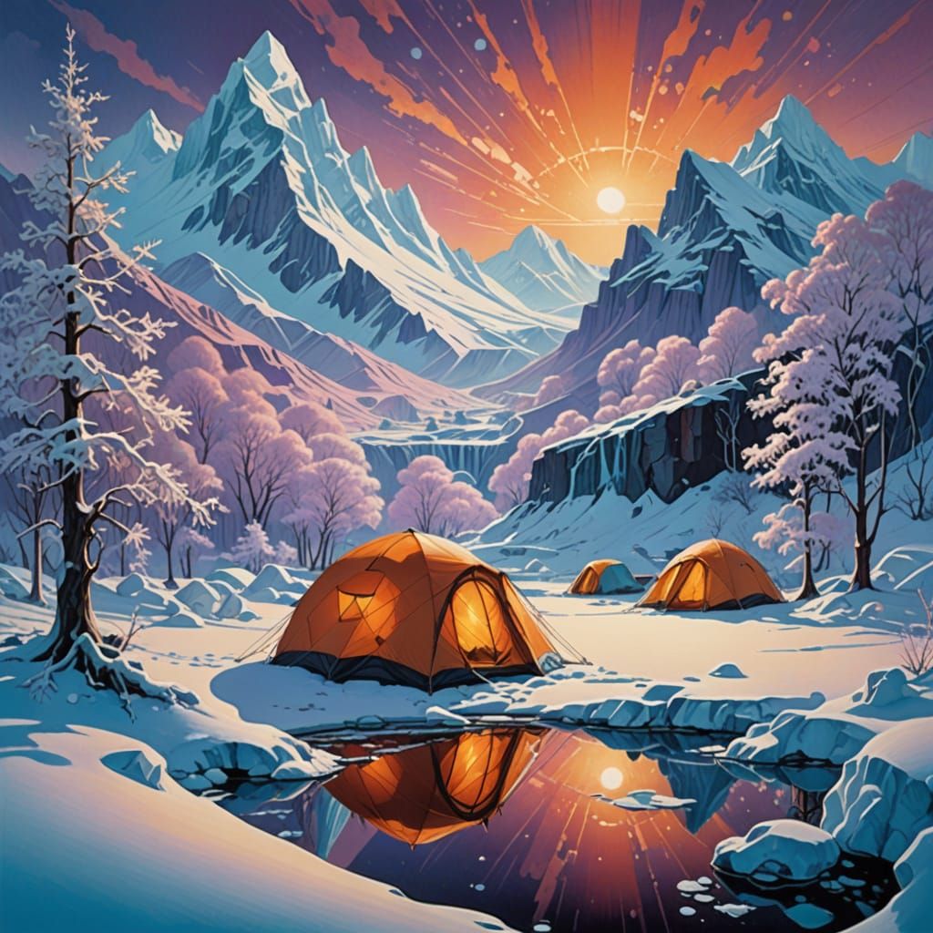 Iridescent Winter Campsite  by @JollyNewt
