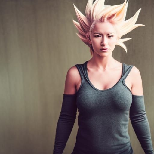 A woman has turned into a realistic super saiyan