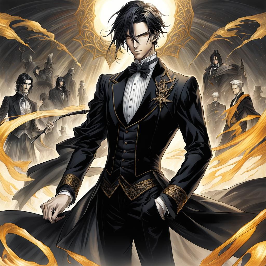 Black butler a boy butler dressed in black japanese manga anime art fantasy crepuscule elegant fantasy ...  by @Giulia