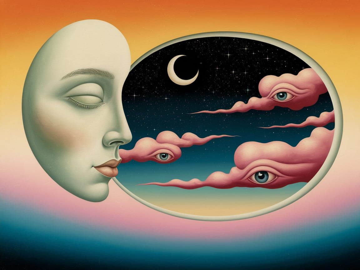 Surreal Face Opens to Starry Night Vista in Dalí-esque Oil P...