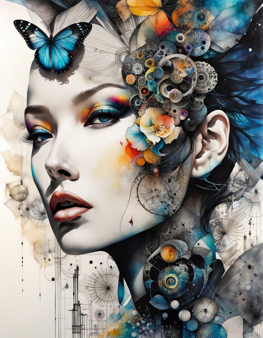 Ink portrait - butterfly  by @Minium