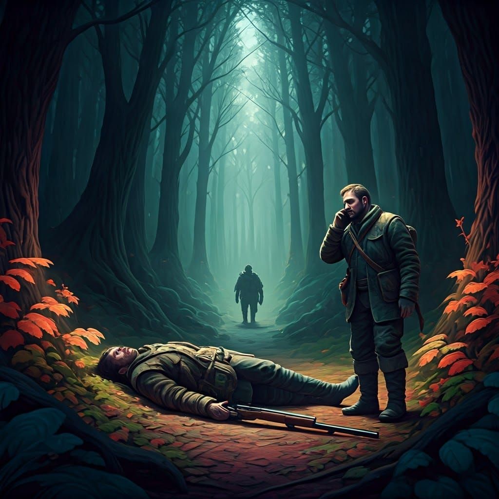 Hunter's Desperate Call in a Mysterious Forest