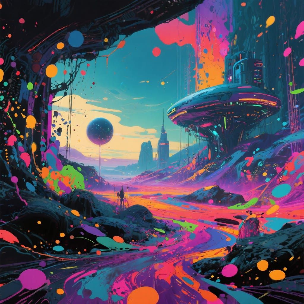 Surreal Dreamscape in Vibrant Abstract Expressionism