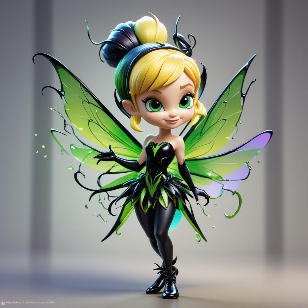 Chibi Tinkerbell fused with the venom symbiote. Vibrant, radial ...