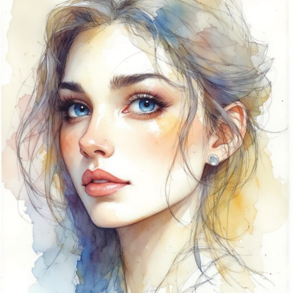 Sketchy Watercolor Portrait with Earthy Tones