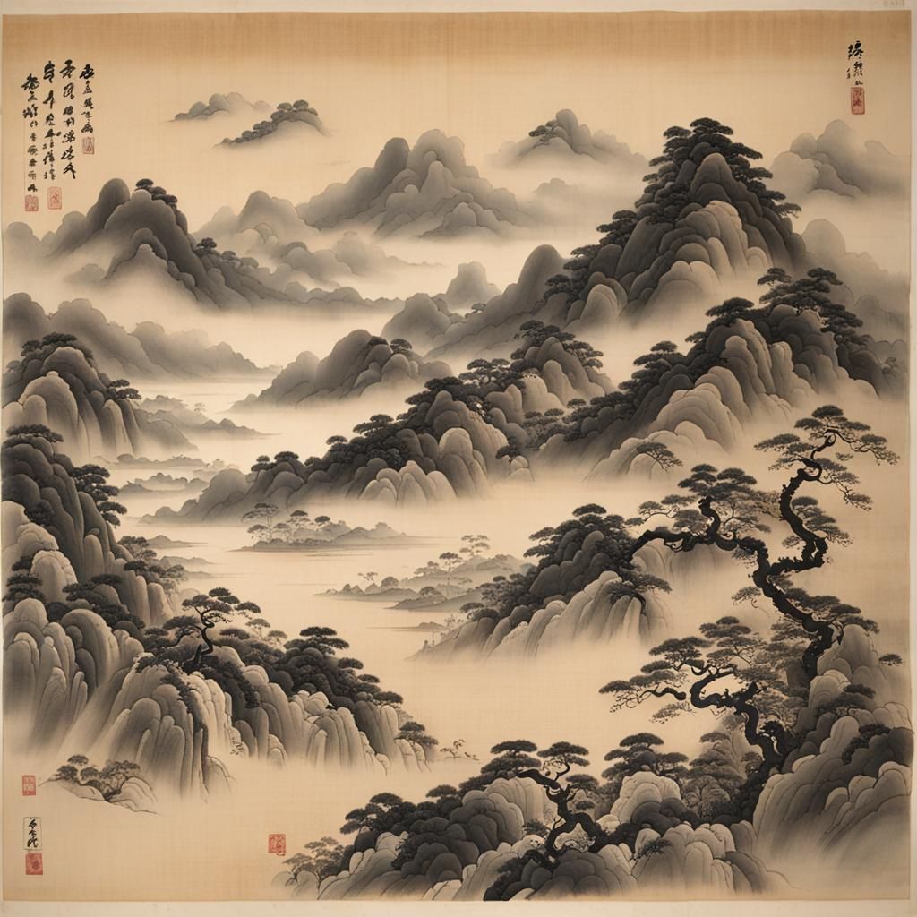 Ink Painting of Spring Plowing with Dragons