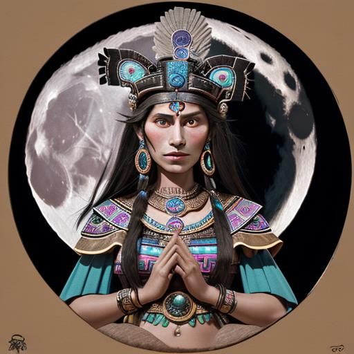 Metztli Aztec goddess of night and the moon - AI Generated Artwork