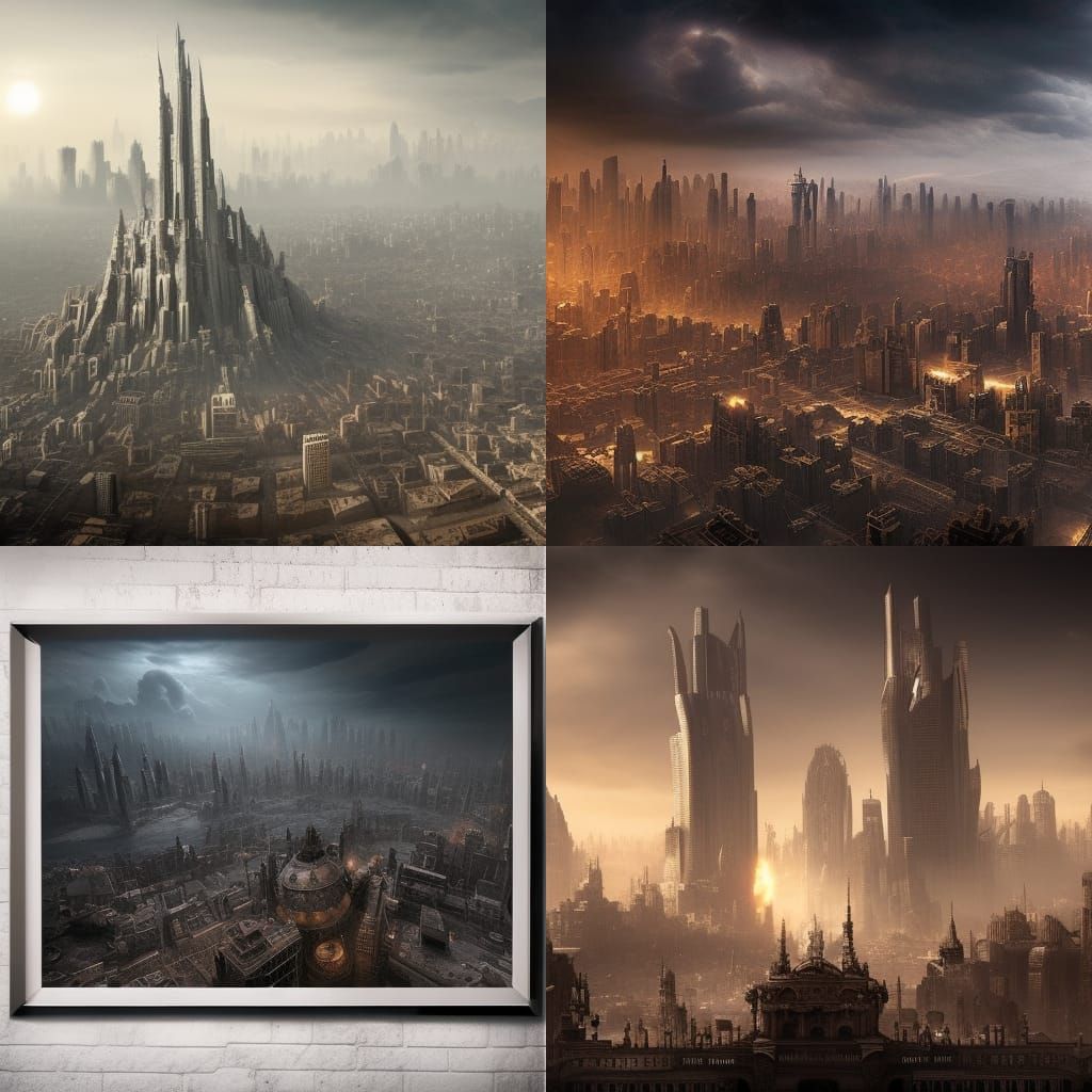 monstor caring city, dark, sandy, dirty, smog