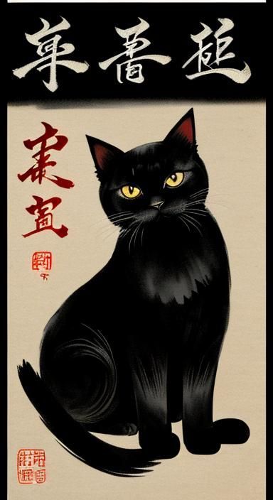 black cat in / Qi Baishi style - AI Generated Artwork - NightCafe Creator