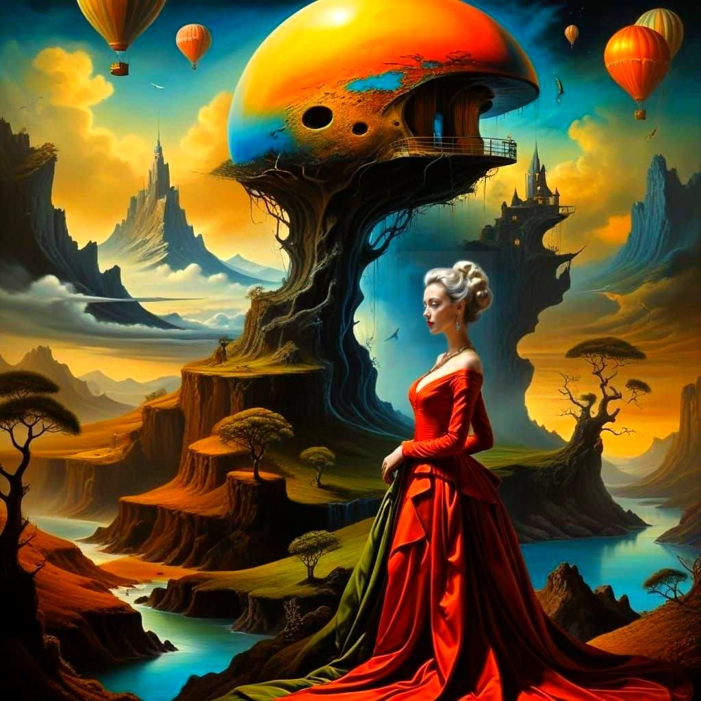 Surrealistic Portrait of a Charismatic Lady in a Vibrant Sce...