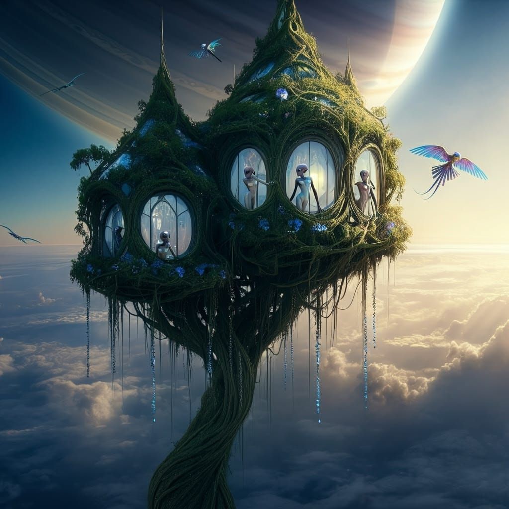 Majestic Alien Treehouse in a Distant Gas Giant Planet's Upp...
