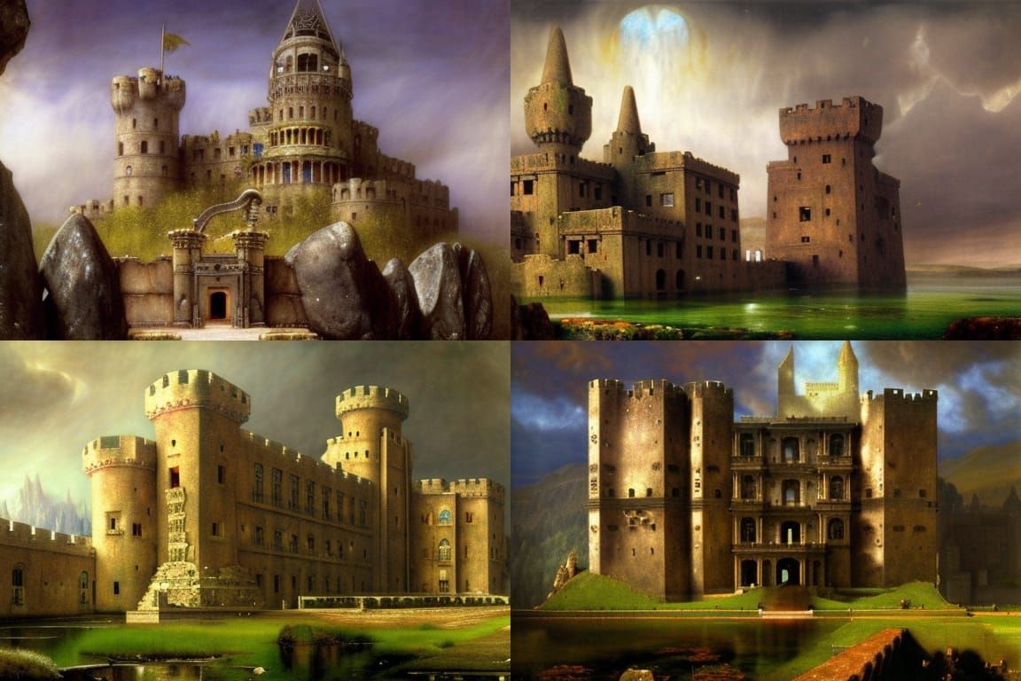 Epic colossal gorhic castle, by Arnold Bocklin, Intricate, d...
