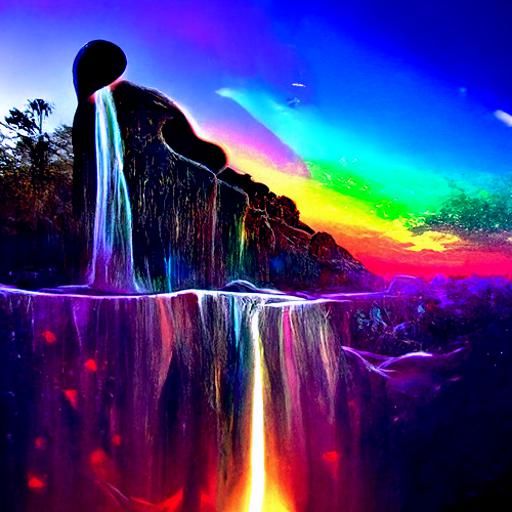 Rainbow waterfall sunset