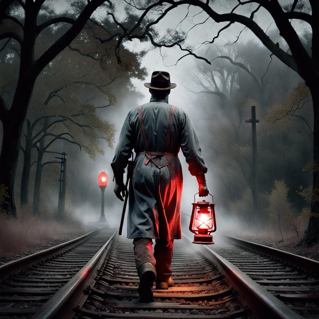 Ghostly figure of a railroad worker from the 1800s