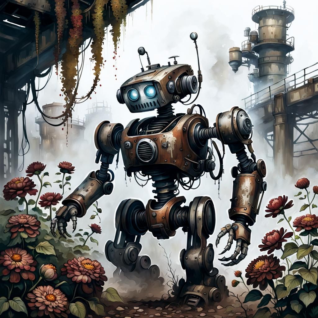 Robot Gardener After Apocalypse  by @Marek Lame