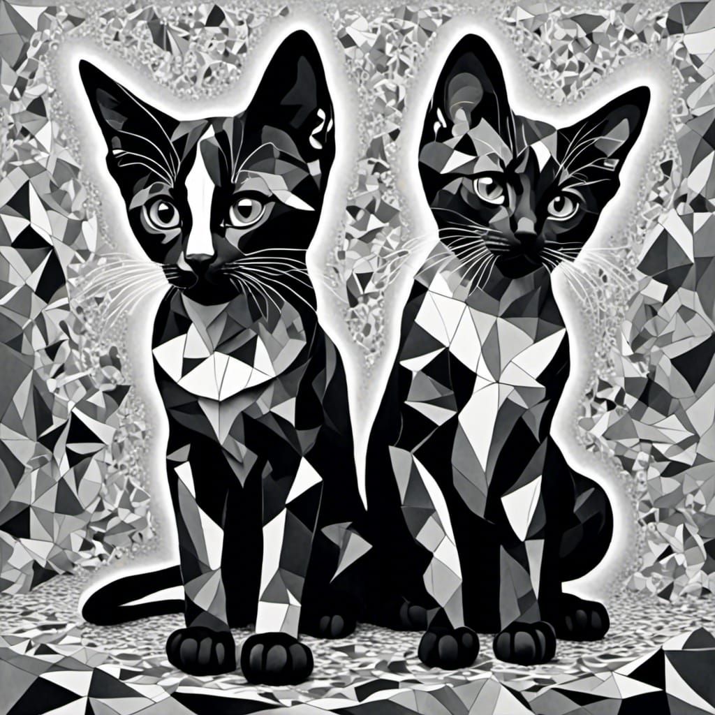 Playful Burmese Kittens in Geometric Abstract Style