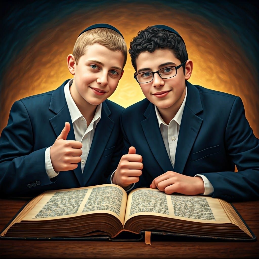 Hassidic Youths Studying Torah, Dreamlike Matte Painting