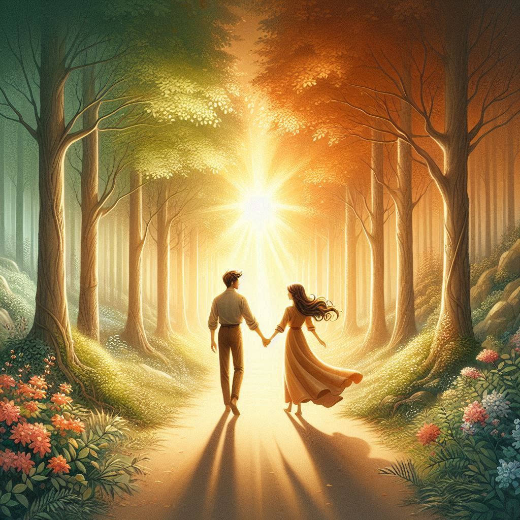 Illustration of a man and woman holding hands