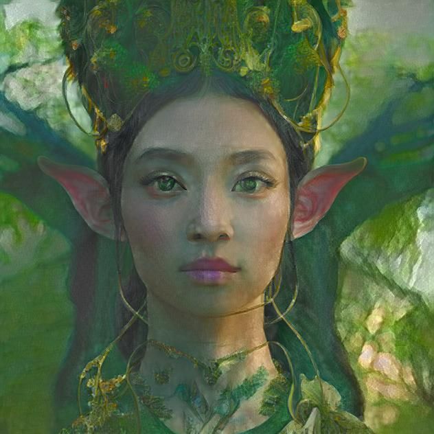 Green Woodland Elf in Geometric Seat Nude Style