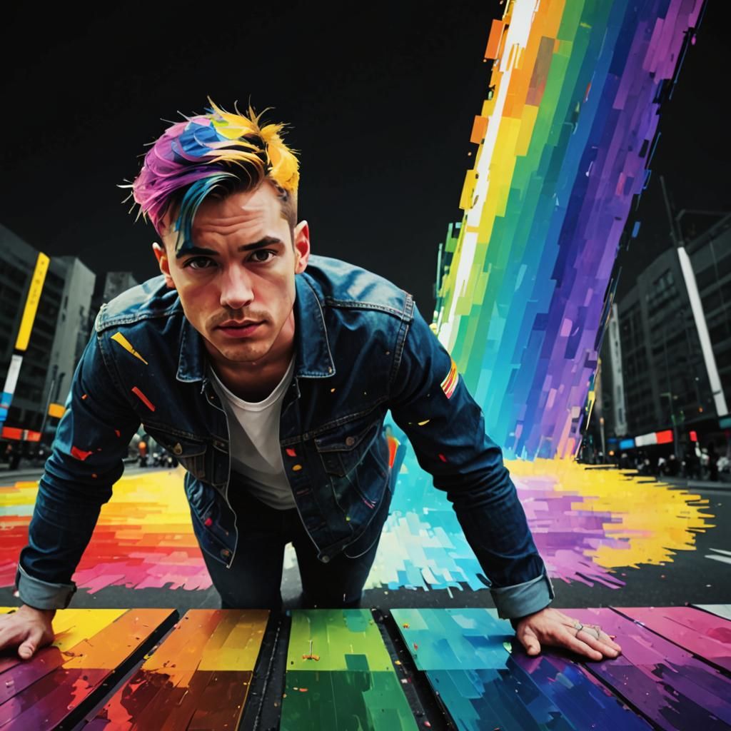 Glitch Art: Man in the rainbow