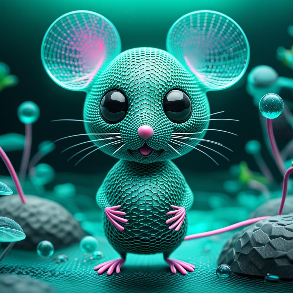 3D mesh array textured organic material forming a aqua chibi...