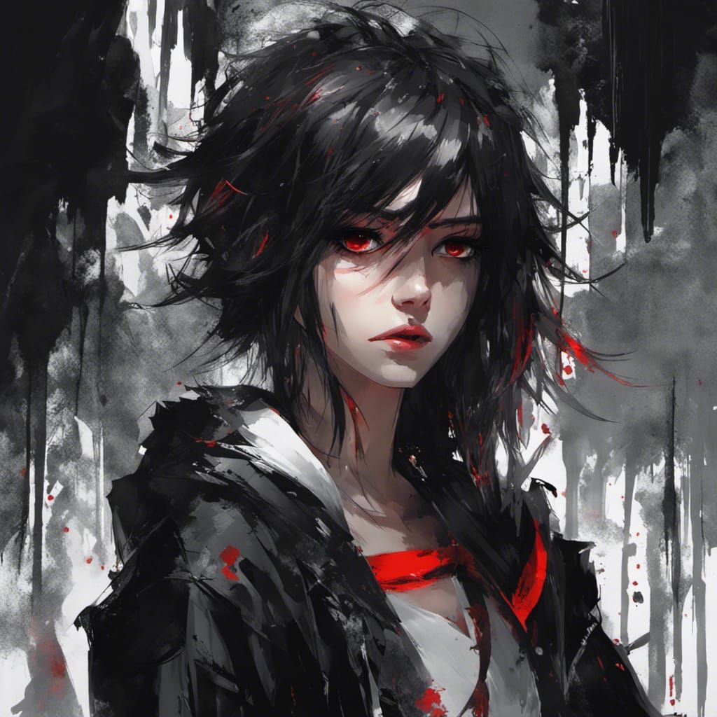 Masterpiece, Best Quality, digital style painting, emo anime girl, long ...