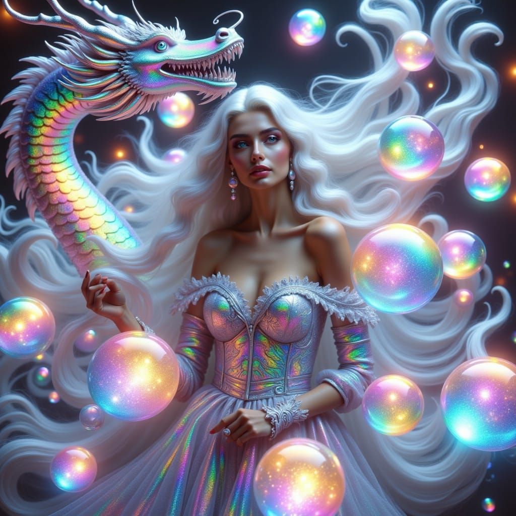 Surreal Goddess of Iridescent Beauty in a Cosmic Dreamscape