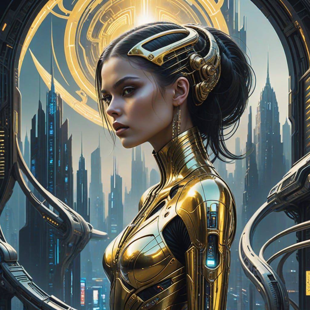  Gold Cyberpunk Woman  by @GRAZYNA-BARBARA