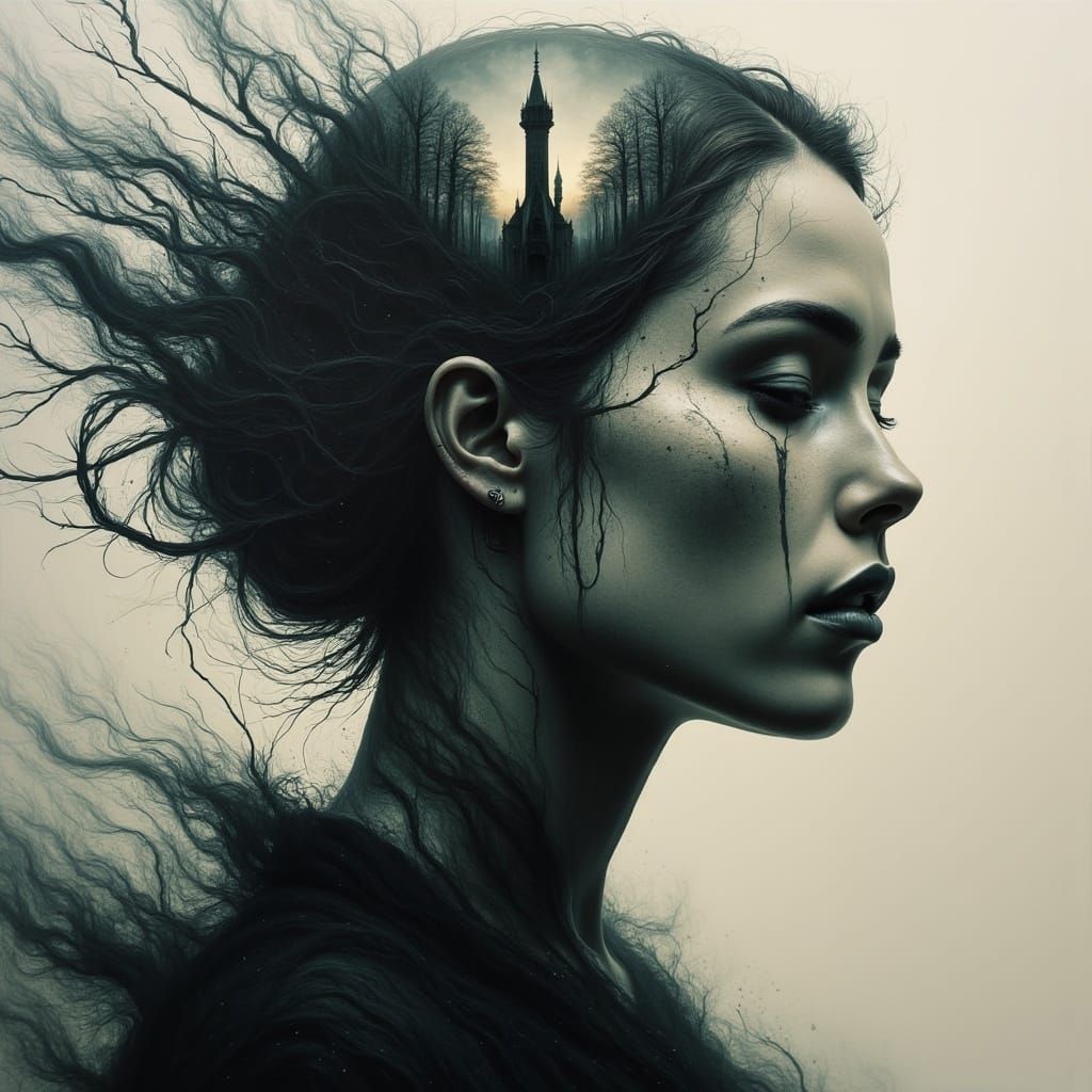 <lora:Abstract Reality:1.0> Woman in the shadow of her soul,...