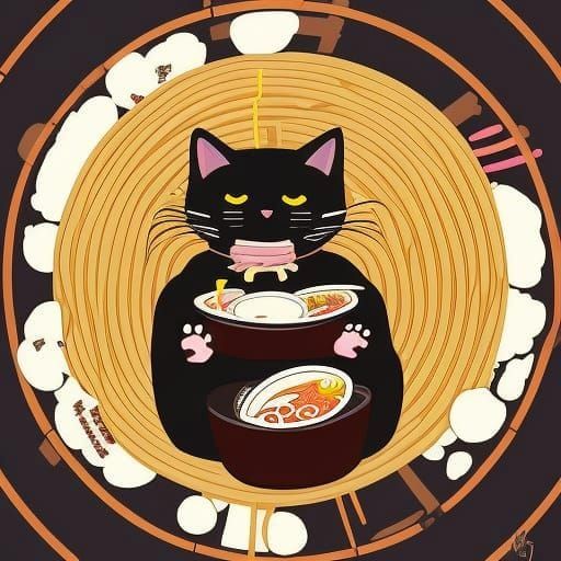 Ramen Cat Restaurant Logo (paws up variant) - AI Generated Artwork ...