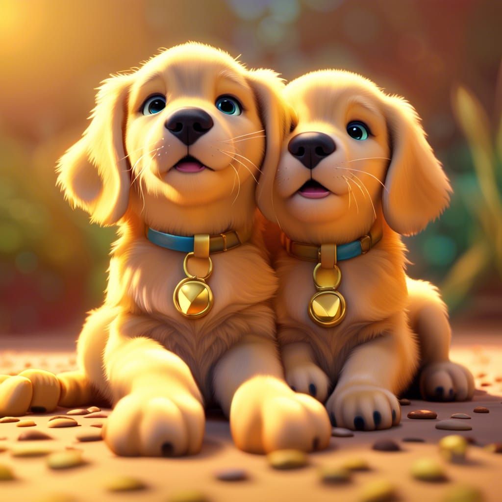 Golden Retriever Puppies Ride a Cheetah: 3D Digital Art