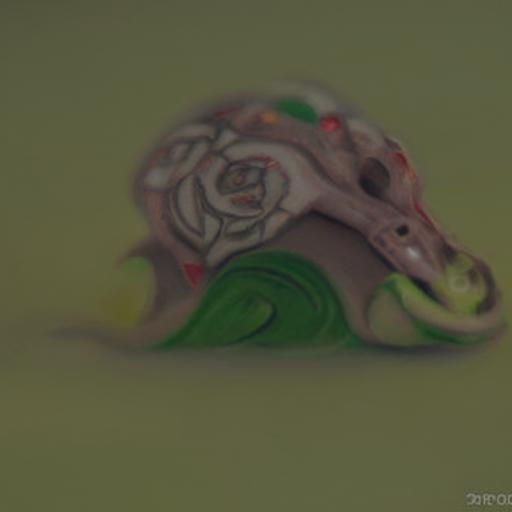 Green snake coiled around a bull skull with diamonds, roses,...