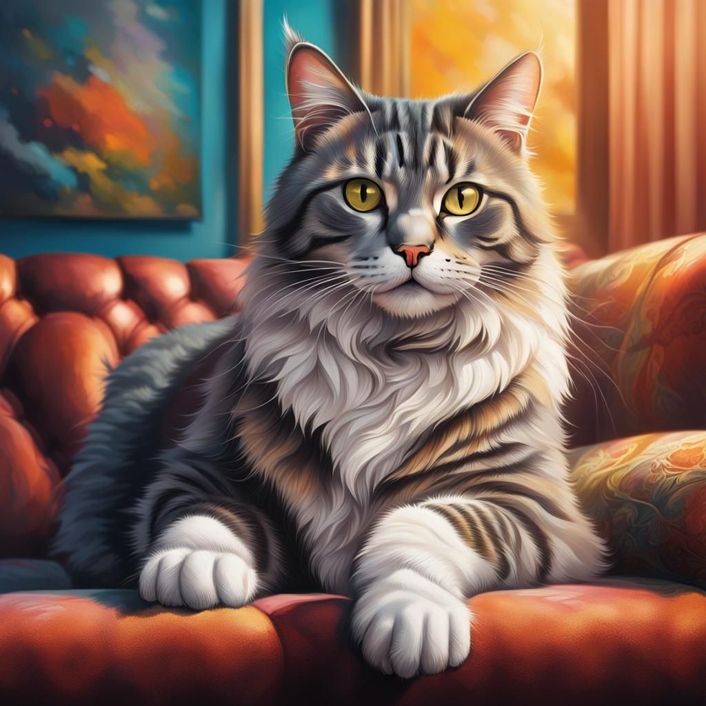 elegant cat sitting on a couch