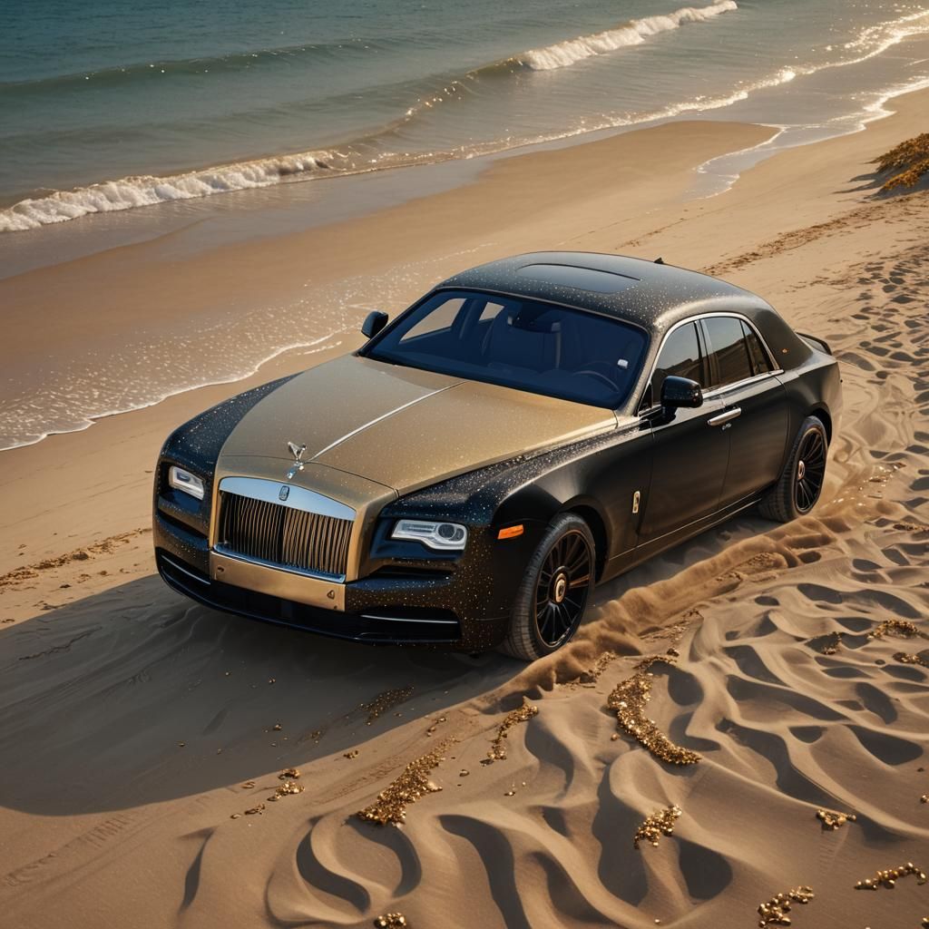 Pearl Black Rolls Royce on Golden Beach
