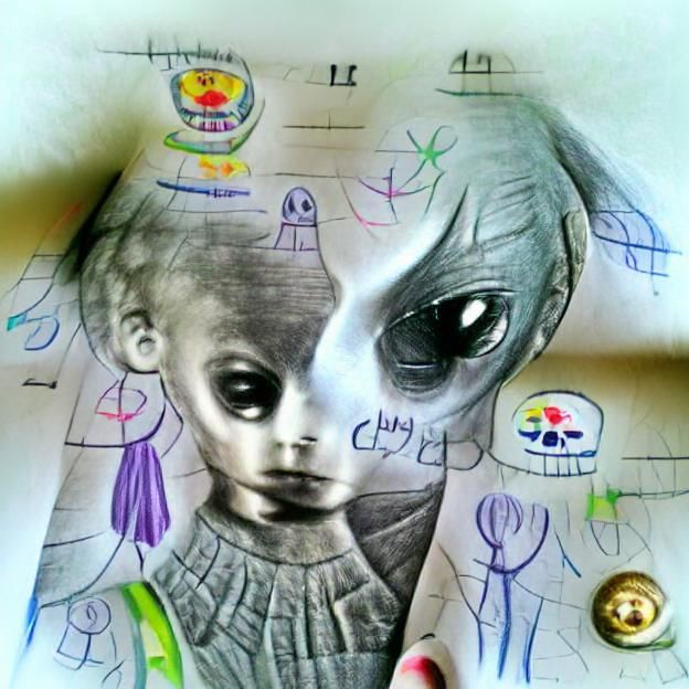 Grey alien child's drawing