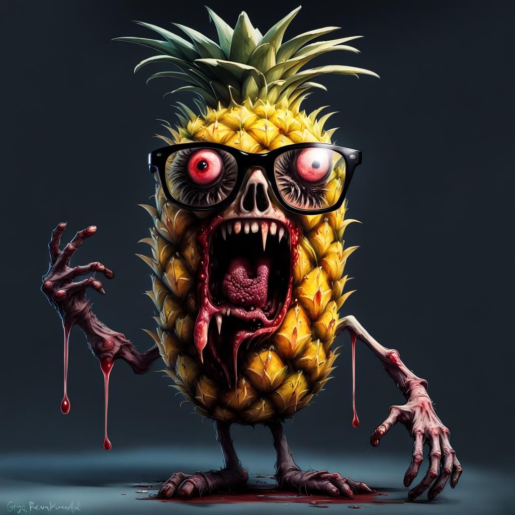 A terrifying zombie pineapple wearing glasses.  by @Simon C