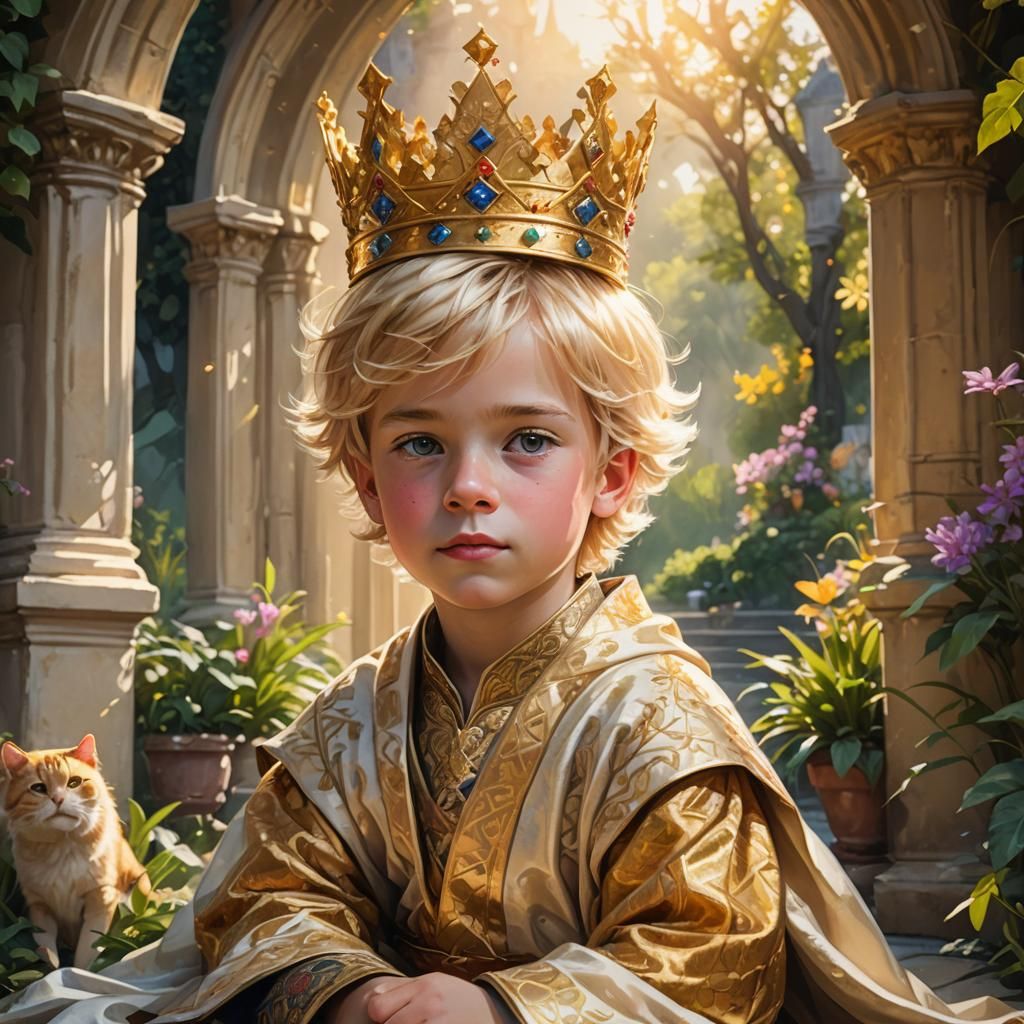 Blond Prince in Palace Garden Art Nouveau Portrait
