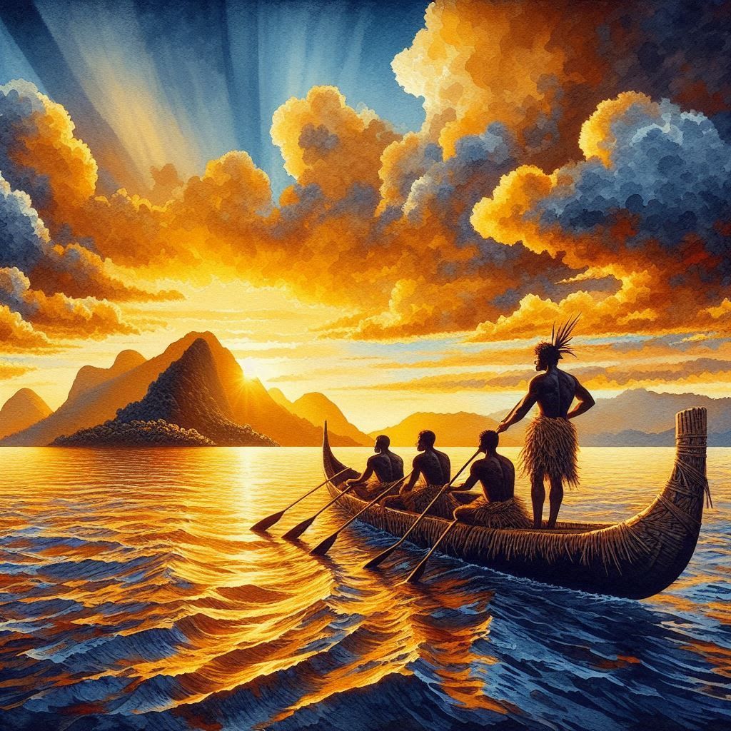 Kanak fishermen at setting sun - 4