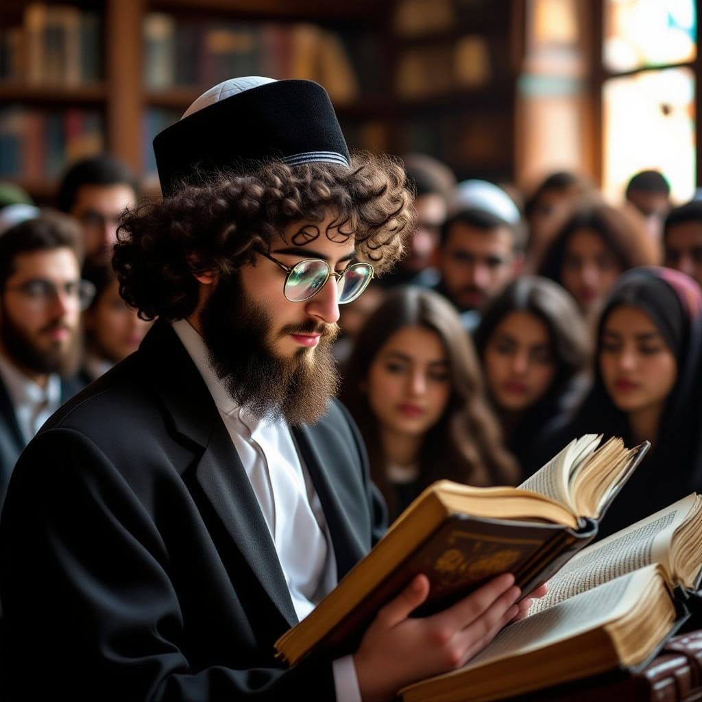 Devout Yeshiva Student in Spiritual Study, Surrounded by Gra...
