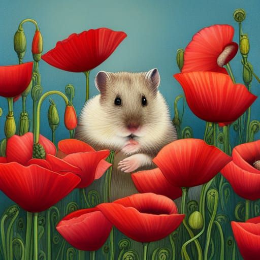 hamster with poppies